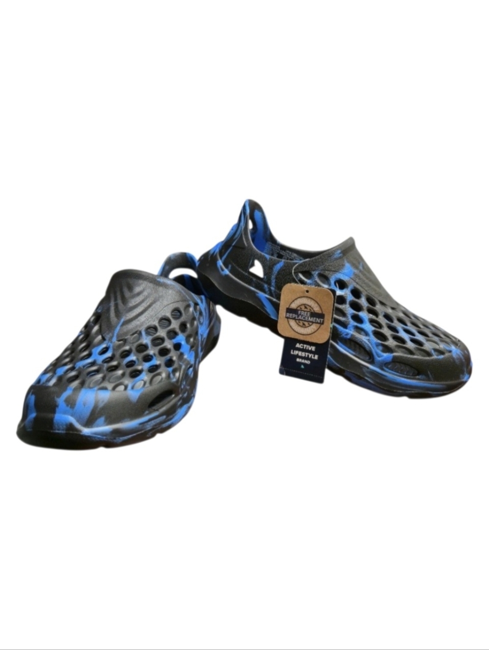 Rugged Shark Big Kids Slip on Water Sneakers in Black w/ Blue, Size 5 Boys New!